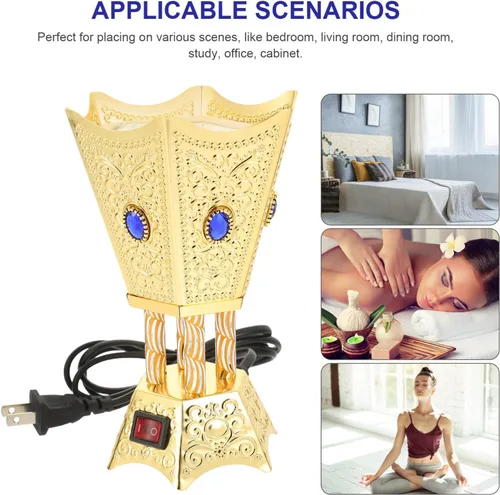Miniatura 6 de SEWACC Quemador de incienso eléctrico de metal, estilo de Oriente Medio, quemador de incienso eléctrico de mesa, para hogar, oficina, yoga