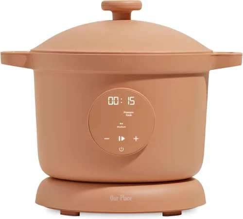 Our Place Dream Cooker | Multicocina antiadherente de cerámica de 6 cuartos de galón y olla a presión con controles de pantalla táctil y liberación
