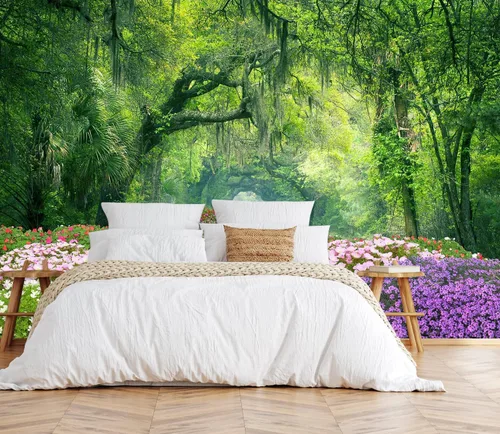 Miniatura 25 de Toolhom - Mural de pared de bosque nebuloso, papel tapiz de paisaje natural abstracto, patrones de decoración de pared de fondo (no autoadhesivo)