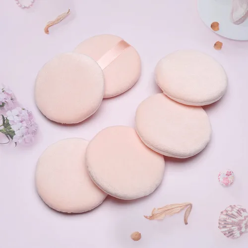 Miniatura 5 de 6 piezas de algodón puro súper suave, lavable, suelto, soplo de polvo, 2.65 pulgadas redondo para maquillaje de base