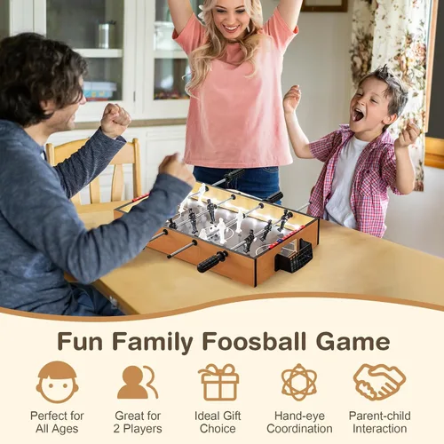 Miniatura 4 de Giantex Mesa de futbolín de 20 pulgadas, mesa de fútbol de mesa con luces LED, jugadores realistas y 2 bolas, mesa de juego de fútbol de madera