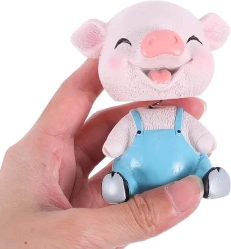 Miniatura 5 de EXCEART Adorno de cerdo con forma de cabeza de bobblehead, decoración de cerdito tembloroso para tablero de instrumentos de automóvil, escritorio