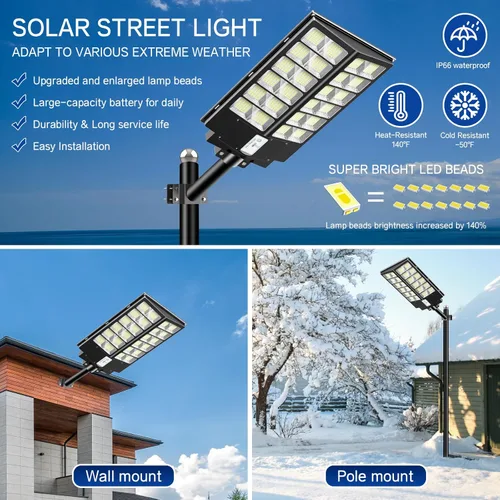 Miniatura 5 de Farola solar de 9000 W, 7000 K luces solares para exteriores, luces de inundación con sensor de movimiento con control remoto, luz de seguridad