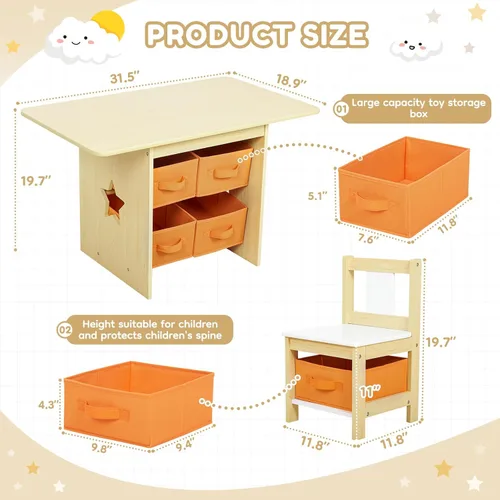 Miniatura 5 de Juego de mesa y silla para niños (2 sillas incluidas), grupo de escritorio de madera para niños pequeños con 6 cajas de almacenamiento, muebles