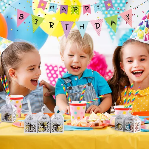 Miniatura 7 de Juego de 50 cajas de regalo con corte láser para bodas y fiestas con lazo