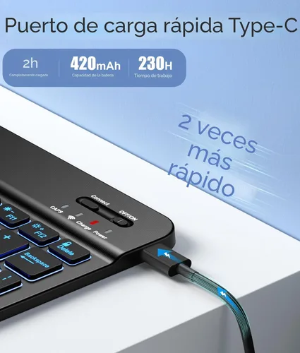 Miniatura 3 de Hamile Funda para iPad de 11ª y 10ª Generación con Teclado - Funda de Teclado Folio Inalámbrico Desmontable con Retroiluminación de 7