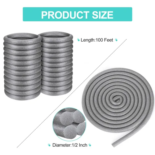 Varilla de respaldo de espuma de 1/2 pulgada de diámetro x 100 pies de longitud, para espacios y juntas, relleno de concreto