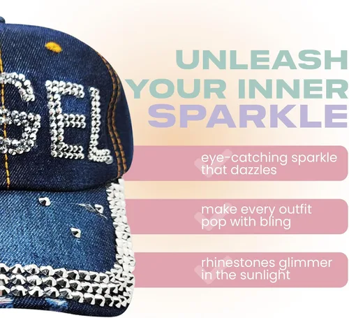 Miniatura 6 de Forest & Twelfth Gorra de béisbol de moda, adornado con diamantes de imitación de cristal, piedras preciosas sintéticas, bordado