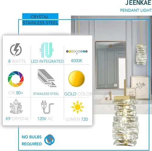 Miniatura 2 de Moderna lámpara colgante de cristal dorado iluminación colgante para isla de cocina LED varilla colgando mini luces colgantes baño, 8 W, 4000 K,