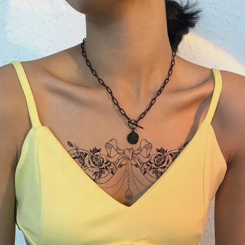 Miniatura 2 de PAGOW 6 tatuajes falsos para mujer, impermeables, floral, moño, rosa, tatuaje de temperatura realista para mujeres y niñas, pecho