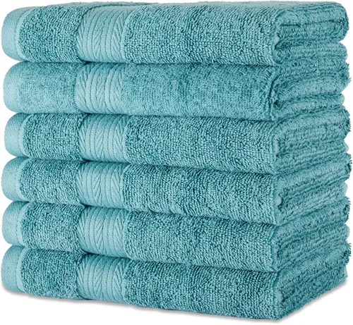 Miniatura 29 de Amazon Basics Juego de toallas de baño suaves, absorbentes, resistentes a la decoloración, 100% algodón, 6 piezas (12 x 12 pulgadas), toallas Carmesí