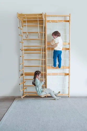 Miniatura 6 de Avenlur Neem 5 en 1 escalera sueca de pared con gimnasio, escalador de pared de carga, escalera sueca con columpio, escalera de cuerda, barra