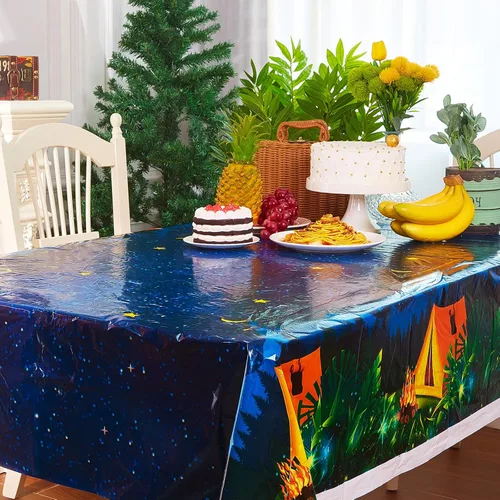 Miniatura 4 de Chinco Mantel de camping de 3 piezas, decoración de fiesta de campamento de fogata, impermeable, de plástico, rectangular, para picnic, senderismo