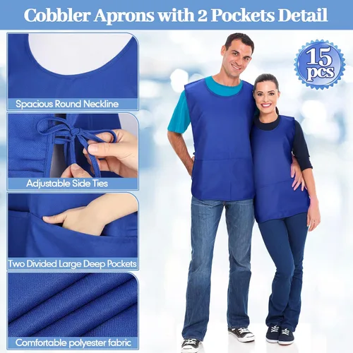 Miniatura 3 de Suhine 15 Pcs Cobbler Apron Smock Apron with 2 Deep Pockets and Side Ties Unisex Apron for work kitchen