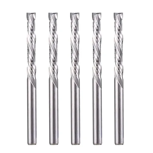 Fresas de extremo de carburo corte ascendente y descendente de 1/8 pulgadas de vástago, brocas de fresadora en espiral CNC (3.175x22mm) broca de