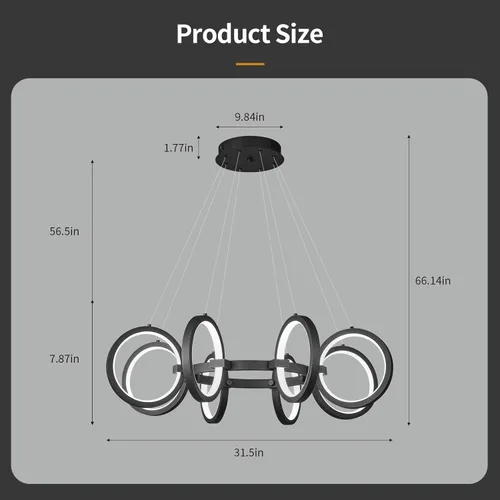 Miniatura 7 de Moderno candelabro LED regulable redondo, lámparas colgantes de 8 anillos, lámparas colgantes ajustables para cocina, isla, sala de estar, comedor
