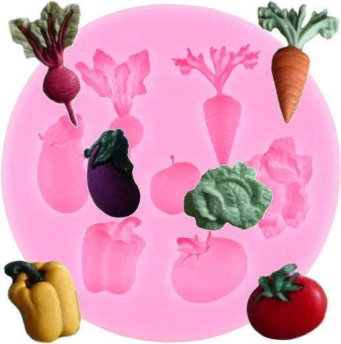 Moldes de silicona para frutas y verduras, rábano, tomate, berenjena, col, fondant, para decoración de pasteles, decoración de cupcakes, chocolate,