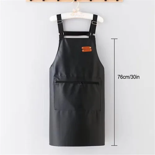 Miniatura 2 de Delantal impermeable,Delantal de cuero para hombres,Delantales de trabajo con un bolsillo grande ajustable para lavar platos delantal de cocina Negro