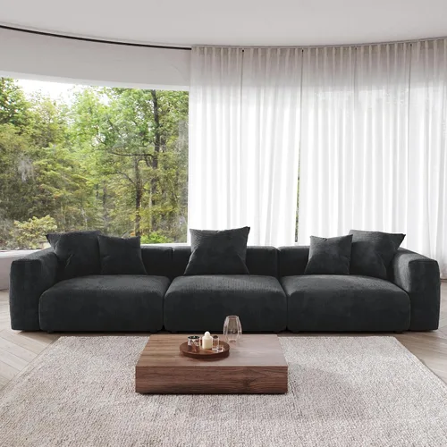 Miniatura 33 de JACH Sofás Seccionales de Pana para Sala de Estar, Sofá Seccional Modular con Otomanas Chaise, Fundas de Cojines Removibles, Sofá Cama Moderno