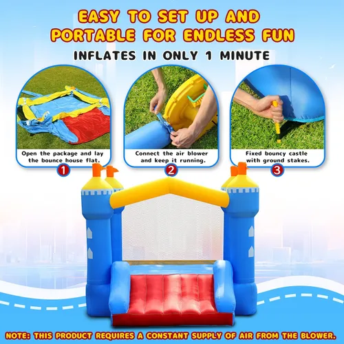 Miniatura 4 de Casa inflable para niños: casa inflable con tobogán para interiores y exteriores, fiesta de cumpleaños en el patio trasero, pequeño castillo animoso