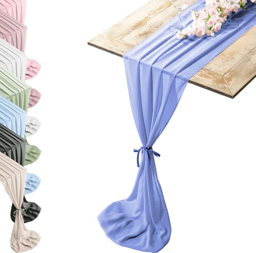 Miniatura 10 de Camino de mesa de gasa de tacto sedoso con dos estilos de lazos de cinta, camino de mesa beige arenoso, camino de mesa de boda de 29 x 120 pulgadas