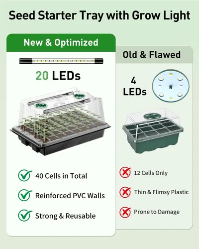 Miniatura 4 de Pawfly Bandejas de inicio de semillas, paquete de 2 unidades de 80 células con barras de luz de crecimiento ajustables y cúpulas de humedad de 3.5