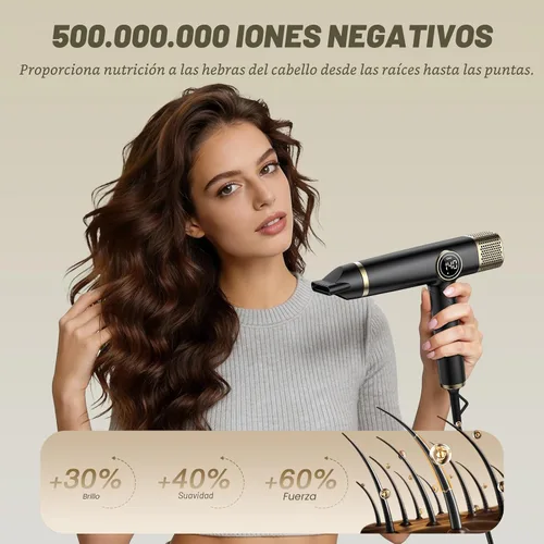 Miniatura 4 de Secador de pelo de viaje de doble voltaje con difusor, secador iónico profesional de alta velocidad de 1900 W para secado rápido, ligero, sin daños