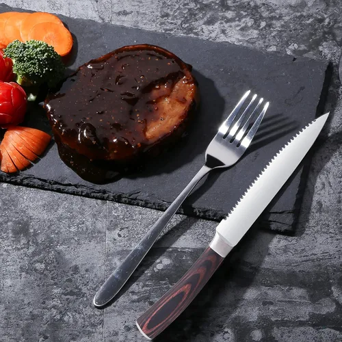 Miniatura 7 de LUVCOSY Juego de cuchillos para carne estilo Laguiole de 6, juego de cuchillos para carne sin dientes con mango de madera de olivo, cuchillos