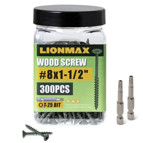 Miniatura 16 de LIONMAX Tornillos para madera de 1 pulgada, tornillos de cubierta #8 x 1, 1000 unidades, resistentes a la corrosión, revestimiento epoxi, tornillo