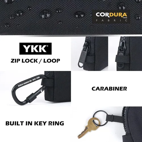 Miniatura 4 de Rough Enough - Monedero pequeño para hombres, monedero de cambio, llavero para mujeres y niños con cordón en Cordura negra, Negro