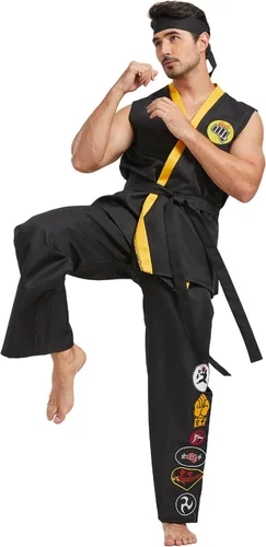 Miniatura 3 de Disfraz de karate para hombre, de lujo, talla grande, conjunto de uniforme de karate Gi de Halloween, con diadema de cinturón negro, unisex