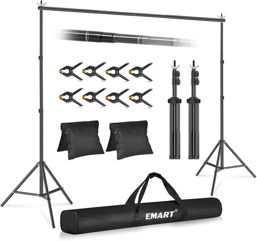 Miniatura 15 de Emart Foto Video Studio sistema de soporte de telón de fondo con bolsa de transporte, 10 pies fondo ajustable Negro
