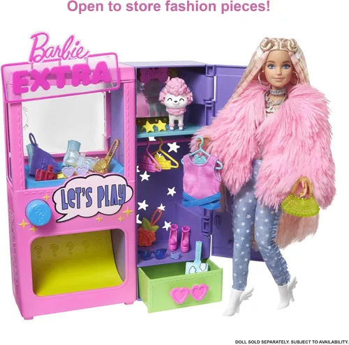 Miniatura 6 de Barbie Juego de moda extra sorpresa con 20 piezas, incluyendo caniche para mascotas, armario y función de botón que dispensa accesorios de moda