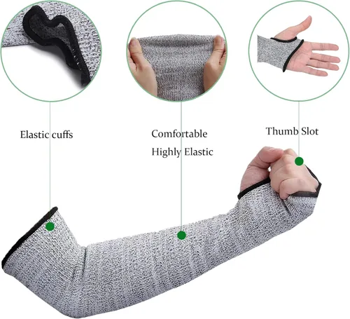 Miniatura 4 de Cut Resistant Sleeves Level 5 Arm Protection Sleeve with Thumb Slot Grey Gardening Sleeves for Women Men 14.0 in(1 par)-gris