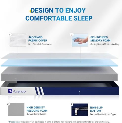 Miniatura 3 de Avenco Cubrecolchón de espuma viscoelástica de tres pliegues de 4 pulgadas, colchón plegable portátil individual con funda extraíble lavable, diseño