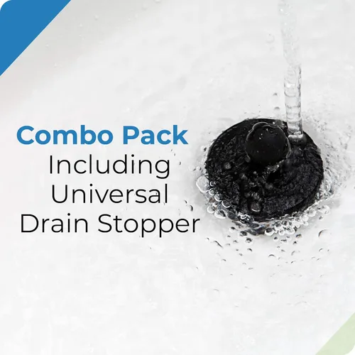 Miniatura 4 de TubShroom Paquete Combinado de Atrapapelos para Desagüe de Bañera con Tapón de Silicona, Cromo Negro – Protector para Desagües de Baño, se adapta a