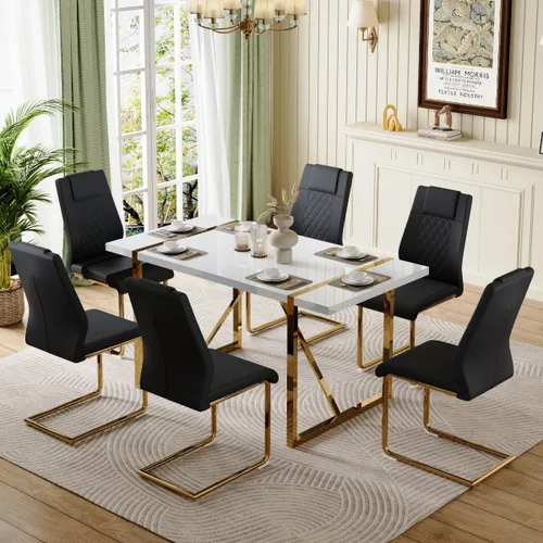 Miniatura 3 de gopop Juego de 6 sillas de comedor modernas para cocina, con patas de metal galvanizado, sillas laterales decorativas tapizadas con asiento de cojín