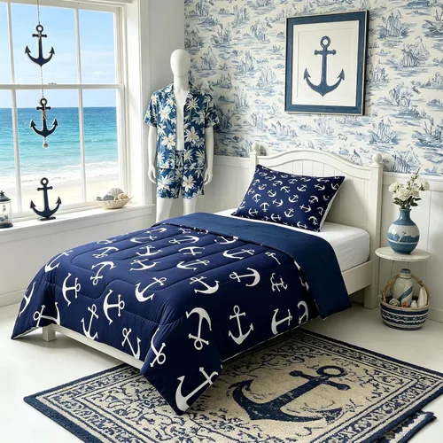 Miniatura 46 de Manfei Go Fishing Juego de edredón tamaño King para niños, juego de ropa de cama con diseño geométrico de peces de bass y rombos, decoración