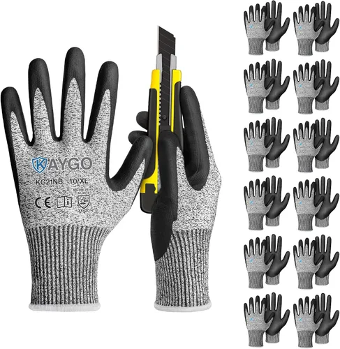 Miniatura 11 de KAYGO 2 pares de guantes de trabajo resistentes a cortes para hombres y mujeres, guantes de corte ANSI A3, guantes de trabajo de seguridad de Negro