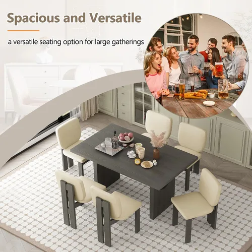 Miniatura 3 de Merax Juego de comedor retro de 7 piezas para 6, mesa rectangular de madera de goma con base de caballete diseñada y 6 sillas tapizadas para comedor