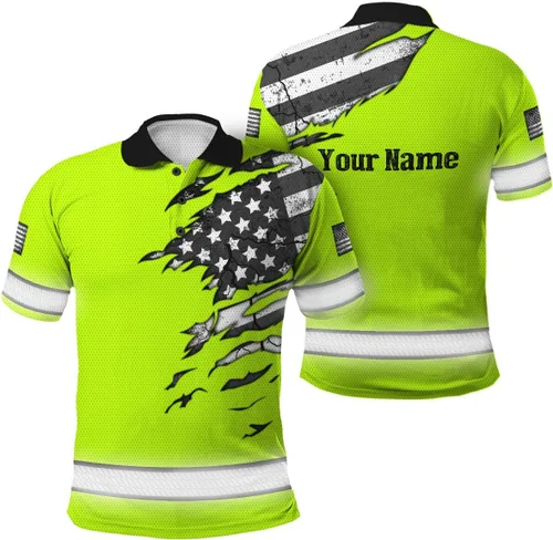 Polo reflectante con bandera de camuflaje de alta visibilidad para hombres y mujeres, polo de seguridad para trabajo, patriótico Polo 03