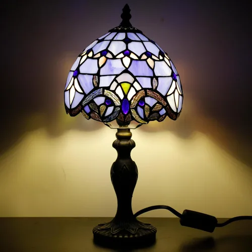 Miniatura 6 de Pequeña Lámpara Tiffany de Vidrio Emplomado, Lámpara de Mesa, Mini Luz de Acento de Escritorio para Dormitorio, Mesita de Noche, Lectura, Hogar