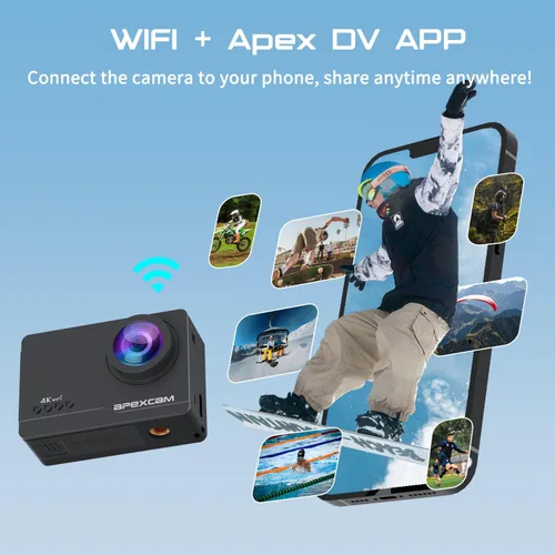 Miniatura 7 de Apexcam M90 Cámara de Acción con Tarjeta de 64GB Cámara de Acción 4K60FPS 64MP WiFi EIS Estabilización de Imagen con Pantalla Táctil Cámara