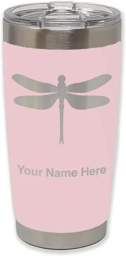 Miniatura 28 de LaserGram Vaso aislado al vacío de 20 onzas, libélula, grabado personalizado incluido (negro)