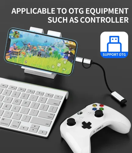 Miniatura 3 de Adaptador de cable OTG para iPhone (2 en 1) USB-A hembra a USB C Lightning macho convertidor para Apple para iPhone 15 Pro Max Plus para iPad Air