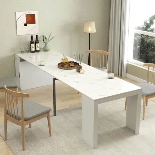 Miniatura 18 de SSLine Mesa de comedor rectangular extensible de 35 a 118 pulgadas, mesa de reuniones de conferencias súper larga para 6, 8, 12 personas, mesas