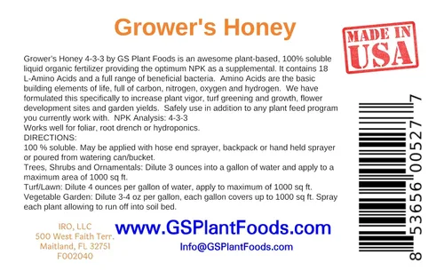 Miniatura 2 de Grower's Honey - Fertilizante líquido a base de plantas, alimento orgánico para plantas para un enorme crecimiento vegetativo (1 cuarto de galón)