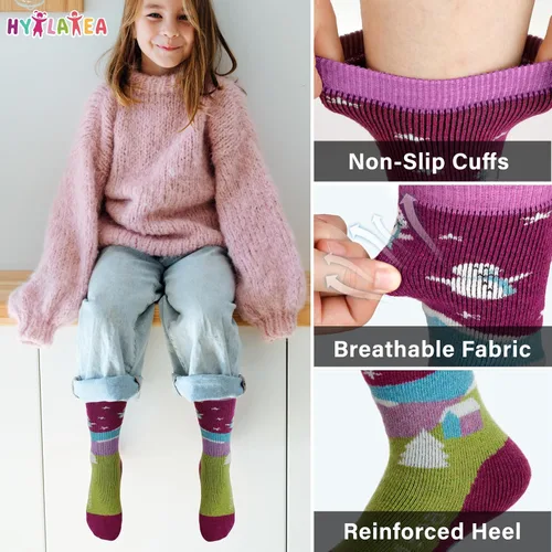 Miniatura 4 de Hylaea Calcetines de esquí de lana merino para niños, calcetines térmicos cálidos hasta la rodilla para patinaje de snowboard para niños y niñas