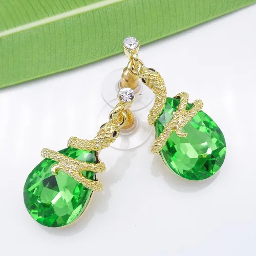 Miniatura 31 de Navachi Pendientes colgantes de gota de serpiente con forma de pera multicolor de cristal chapado en oro de 18 quilates