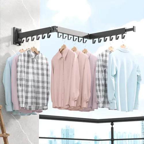 Miniatura 8 de BOQORAD Tendedero de secado para ropa, tendedero para colgar en la pared, estantes colgantes plegables para lavandería, estante de secado de ropa